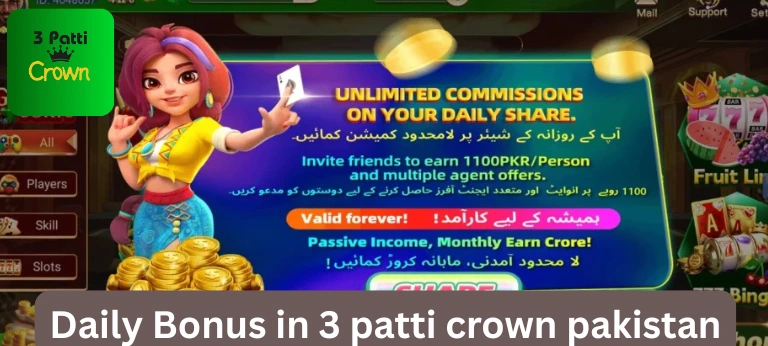 3 Patti Crown daily login bonuses and spin wheel rewards overview