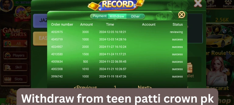 Teen Patti Crown withdrawal process tips with JazzCash and Easypaisa